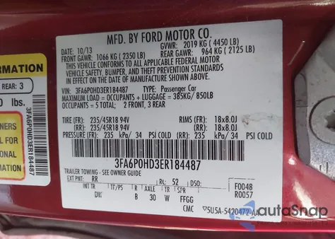 2014 Ford Fusion Se z USA, uszkodzony, nr VIN 3FA6P0HD3ER184487